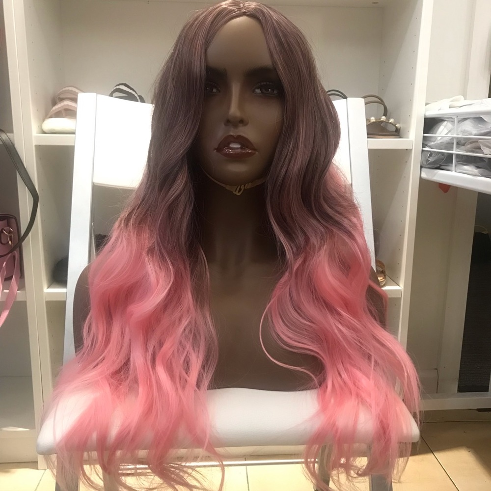 Human hair blend pink ombré wig